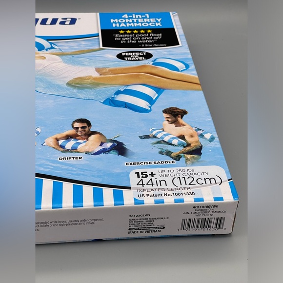 Aqua Inflatable 4 In 1 Monterey Hammock Pool Float, Blue & White Stripes NEW - Picture 5 of 5